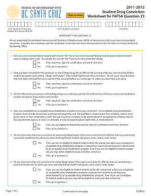 UC Santa Cruz Student Drug Conviction Worksheet