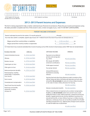 2012-2013 Parent Income and Expenses Form
