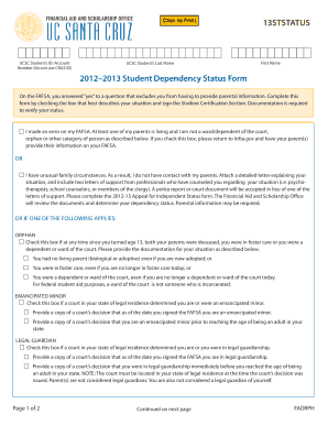 2012-2013 Student Dependency Status Form