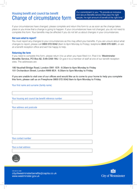 Housing Benefit and Council Tax Benefit Change of Circumstance Form