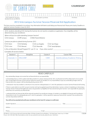 2012 Intercampus Summer Session Financial Aid Application