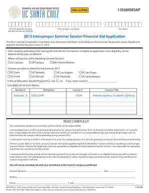 2013 Intercampus Summer Session Financial Aid Application
