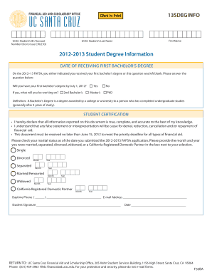 UCSC 2012-2013 Student Degree Information Form