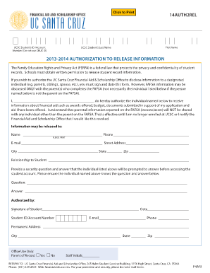UC Santa Cruz Authorization to Release Information