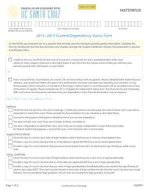 2013-2014 Student Dependency Status Form