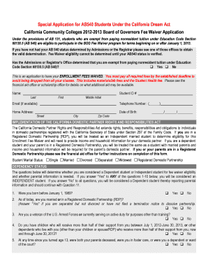 California Community Colleges AB540 Fee Waiver Application