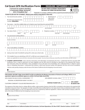 Cal Grant GPA Verification Form