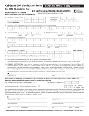 Cal Grant GPA Verification Form