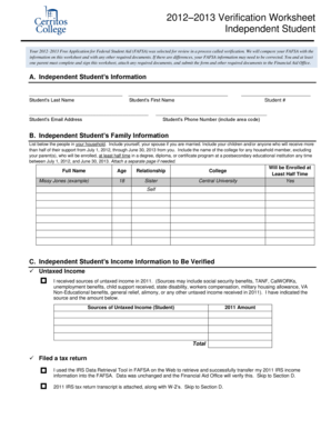 2012–2013 Verification Worksheet