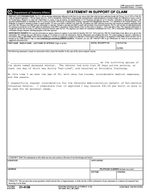 VA Form 21-4138 Statement in Support of Claim