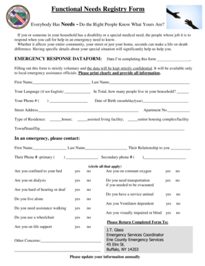 Functional Needs Registry Form