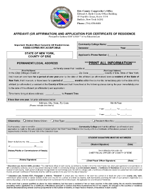 New York Certificate of Residence Application