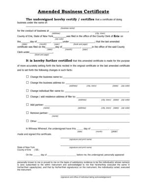 Amended Business Certificate