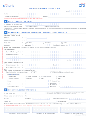 Citibank Standing Instruction Form