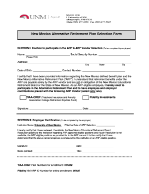 New Mexico Alternative Retirement Plan Selection Form