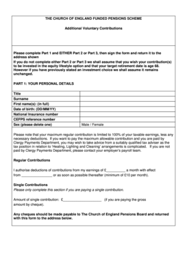Church of England Pension Scheme Additional Voluntary Contributions Form