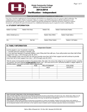 Hinds Community College Verification Independent Form