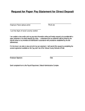 Request for Paper Pay Statement for Direct Deposit