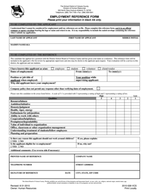 Volusia County Employment Reference Form