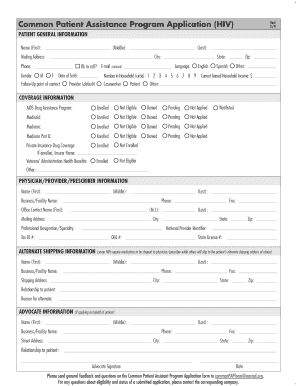 Common Patient Assistance Program Application (HIV) Tool