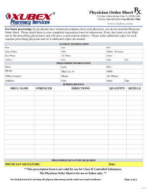 Physician Order Sheet
