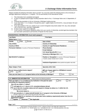 J-1 Exchange Visitor Information Form