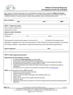 Affidavit of Financial Resources for Form I-20 or DS-2019