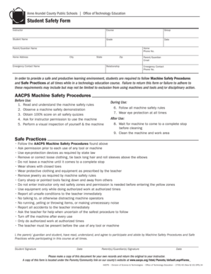 Anne Arundel County Student Safety Form