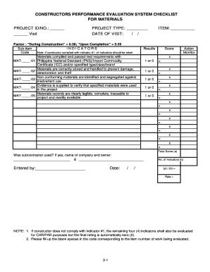 Constructor Performance Evaluation Checklist