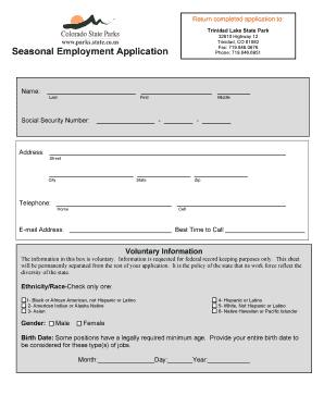 Colorado State Parks Seasonal Employment Application