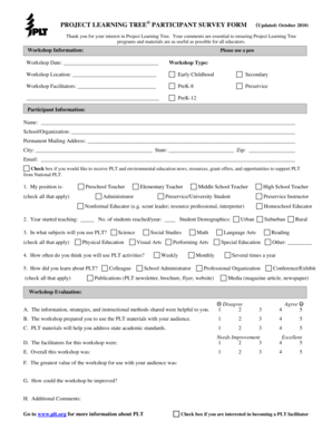 Project Learning Tree Participant Survey Form
