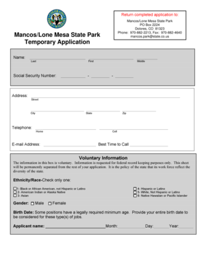 Colorado State Parks Employment Application