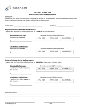 Student Loan Cancellation/Reduction Request Form