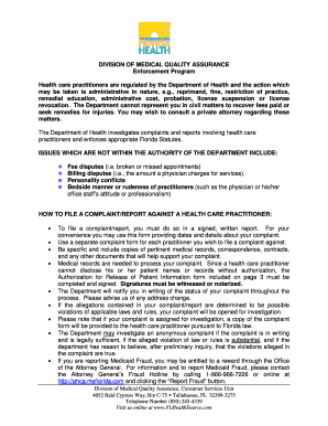 Florida Healthcare Practitioner Complaint Form