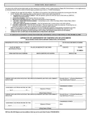 Florida Birth Certificate Amendment Affidavit