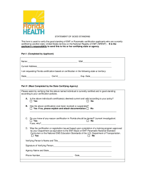 Statement of Good Standing for EMT Certification