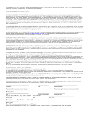 Toronto Sport and Social Club Waiver and Release Form