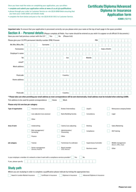 Certificate/Diploma/Advanced Diploma in Insurance Application Form