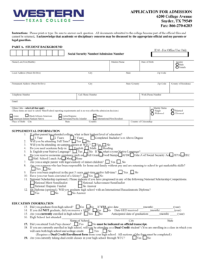 Western Texas College Application for Admission