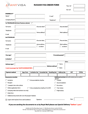 Russian Visa Order Form