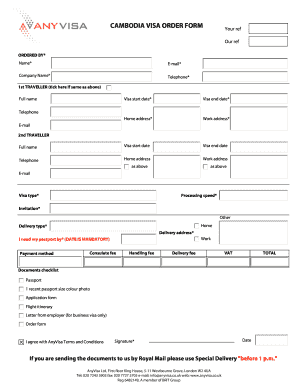Cambodia Visa Order Form