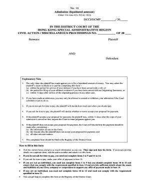 Hong Kong Liquidated Amount Admission Form