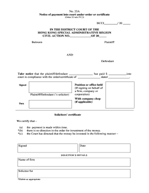 Notice of Payment into Court