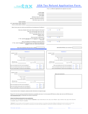 USA Tax Refund Application Form