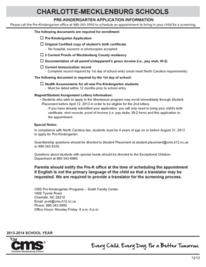 Charlotte-Mecklenburg Pre-Kindergarten Application