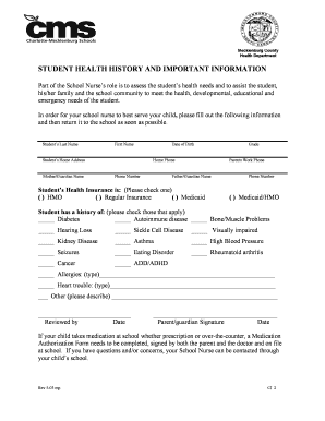 Student Health History and Important Information