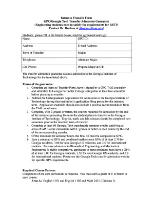 Georgia Tech Transfer Admission Guarantee Form