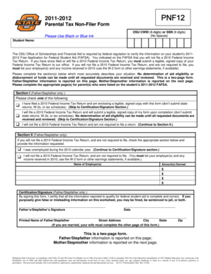 2011-2012 Parental Tax Non-Filer Form