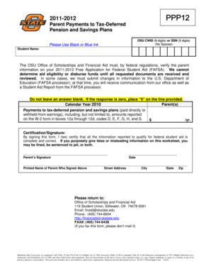 2011-2012 Parent Payments to Pension and Savings Plans Form