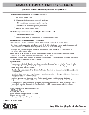 Charlotte-Mecklenburg Schools Student Enrollment Form